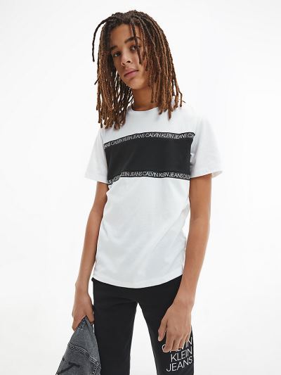 Calvin Klein Ruhák HU625118 | Calvin Klein Recycled Polyester Logo Tape Fiu Póló Világos Fehér